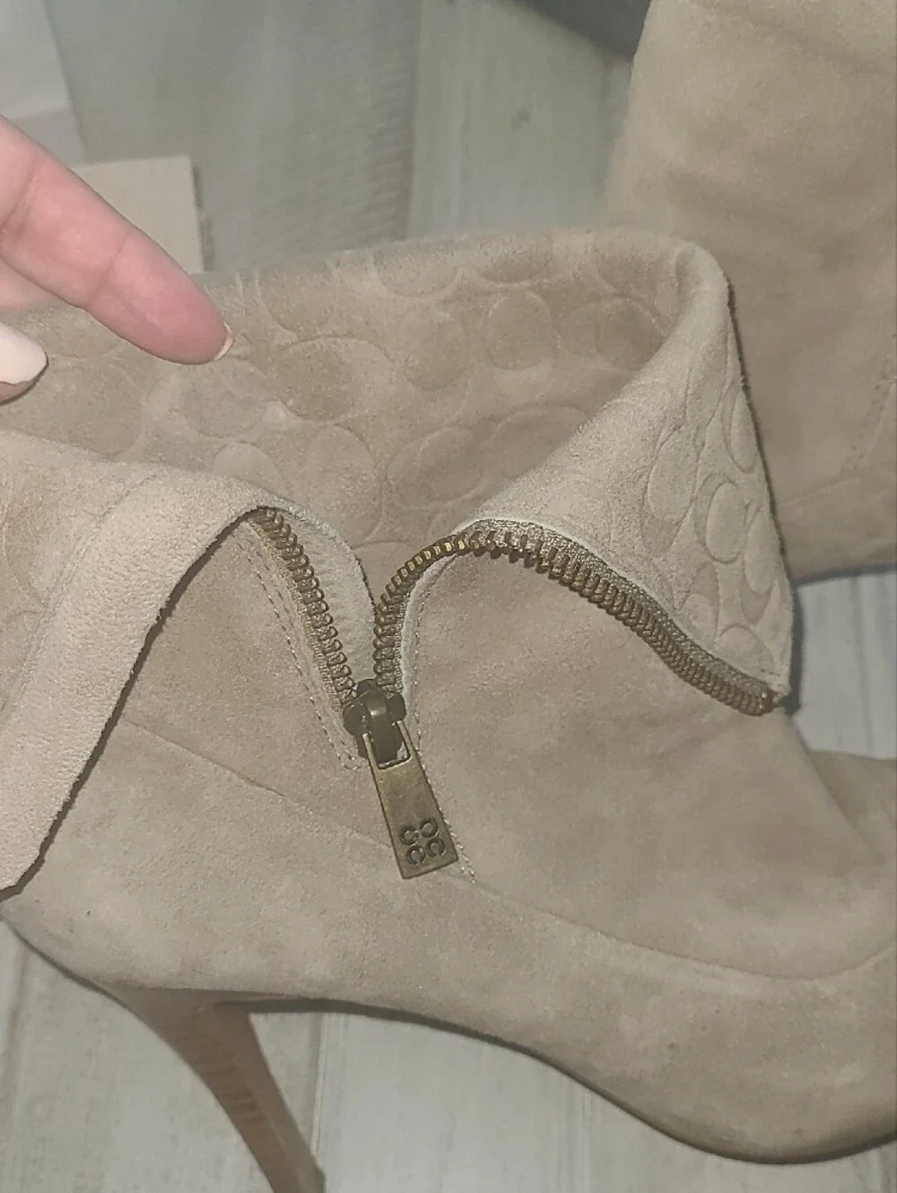 COACH Suede Fold-Over Ankle Booties - Taupe